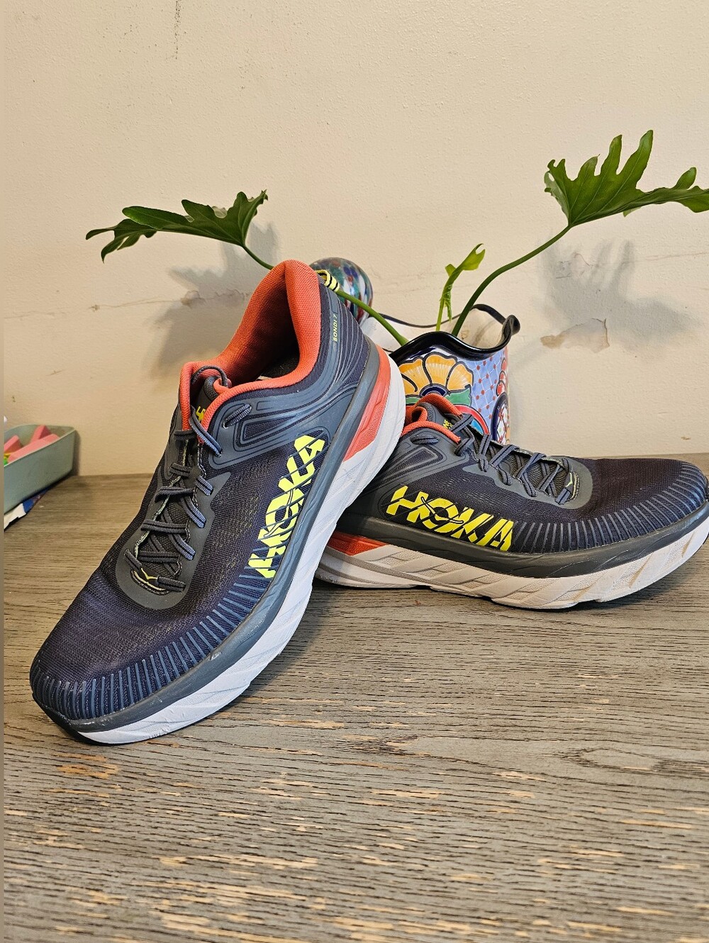 Hoka One One Bondi 7 Sneakers Men 14 Running Shoe Gray Orange Athletic Trainers